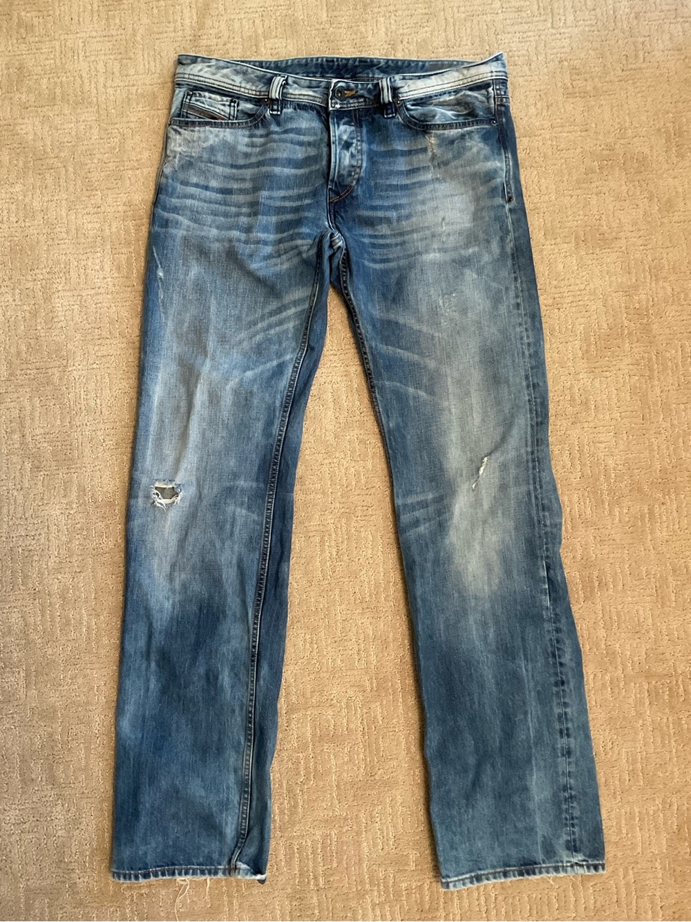💙 Diesel Viker Men Distressed Straight Leg Blue Jeans Italy Made 36 Streetwear